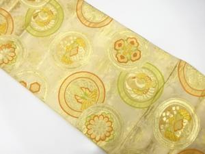 アンティーク　鶴に桐・菊・蝶模様織り出し袋帯（材料）